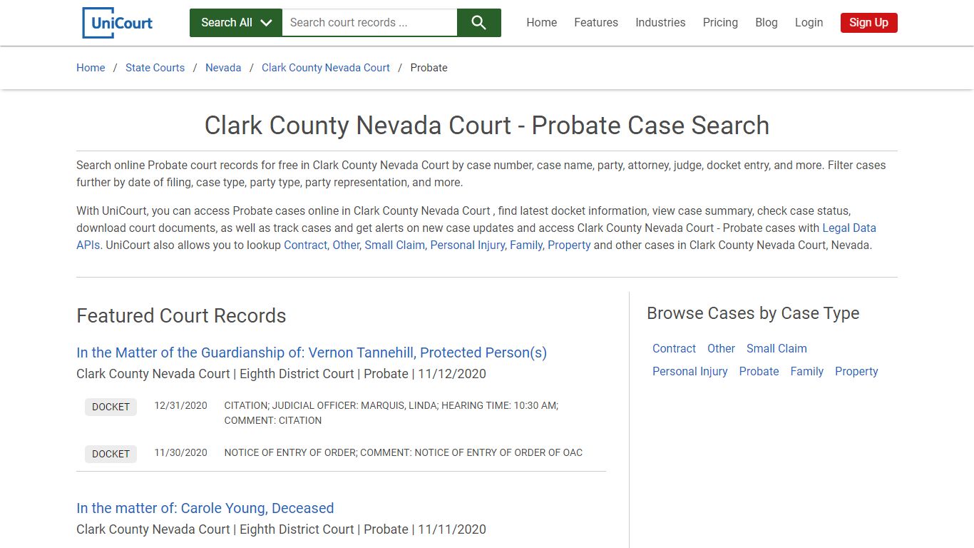 Probate Case Search - Clark Nevada Court System, Nevada